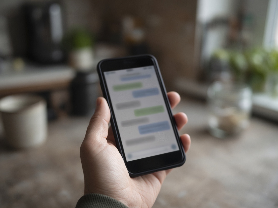 Phone in hand with a messaging conversation